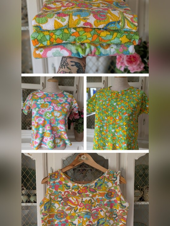 Vintage Tops - VTG 60s 3 Collection Bright Floral Terry Knit Tops Colorful Retro Print Women's